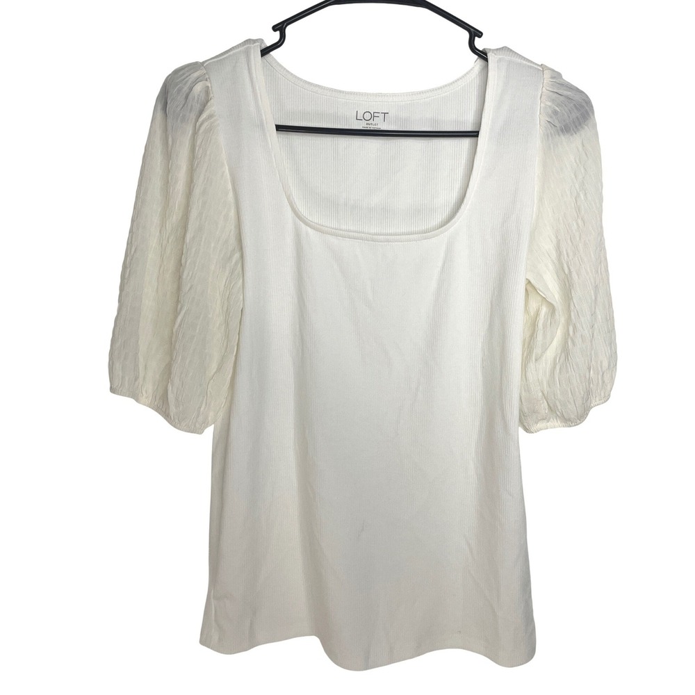 Loft Women Square Neck Puff Sleeve Top M White Romantic Chic Coquette Balletcore